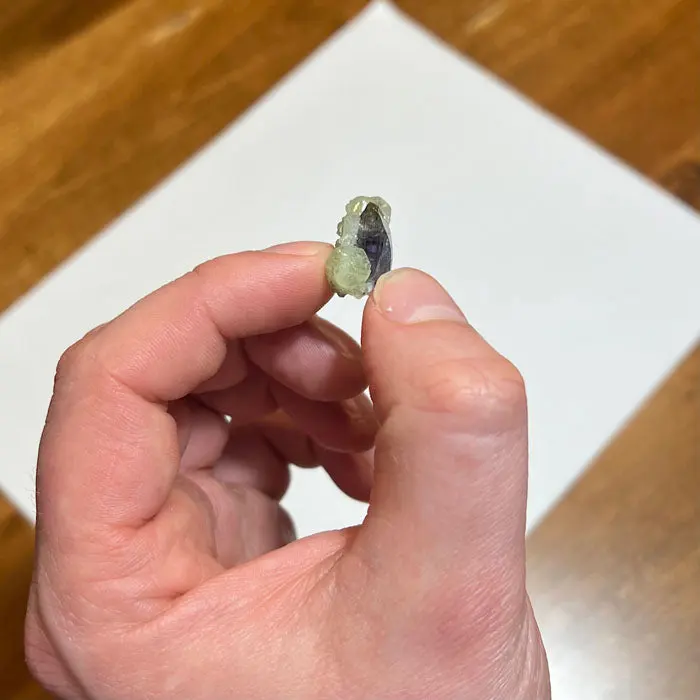 16.1ct Special Tanzanite & Prehnite Crystal 16.1ct Special Tanzanite & Prehnite Crystal. Natural tanzanite crystal from Merelani Hills, photo 2 of 5