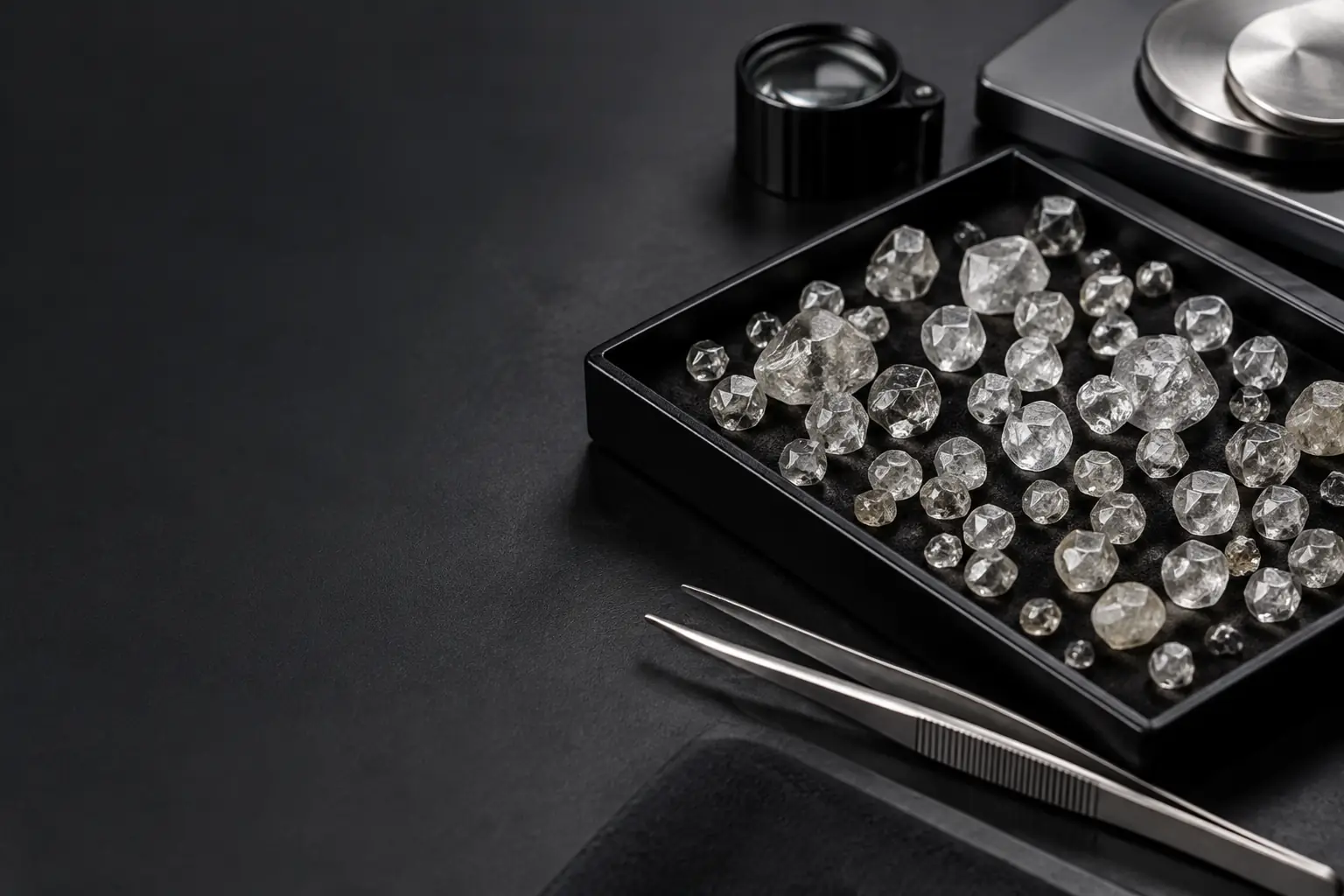 Natural rough diamond parcel arranged for controlled inspection